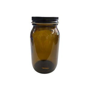 Amber Glass Jar With Black Screw Lid 175ml Apothecary Style For Storage Or Decor